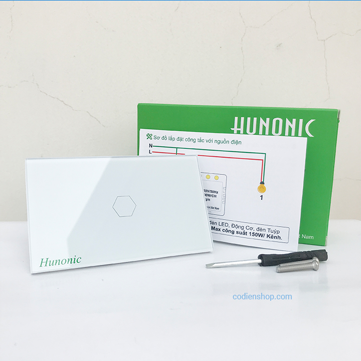 Công tắc cảm ứng bằng điện thoại HUNONIC 1 Nút màu trắng - WIFI + HẸN GIỜ