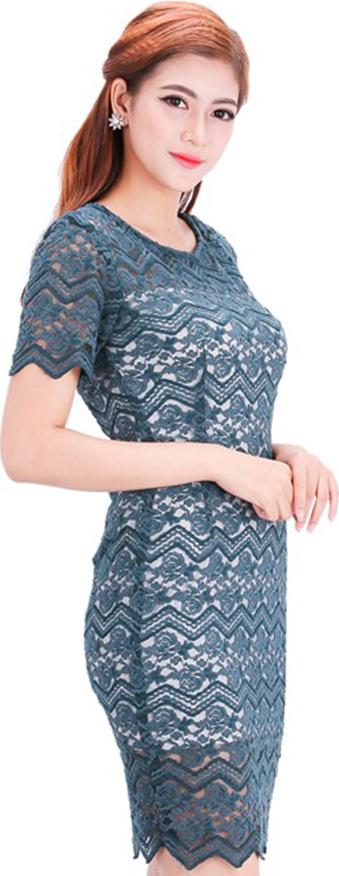 Đầm Ren Tay Ngắn Body Hoa Tiết Xanh Đen Zerasy Fashion - 130 - Xd (Size