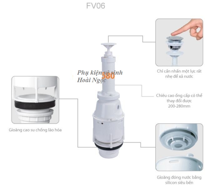 FV06 - Cây xả, van xả nước bồn cầu 1 nhấn két rời siêu nhẹ