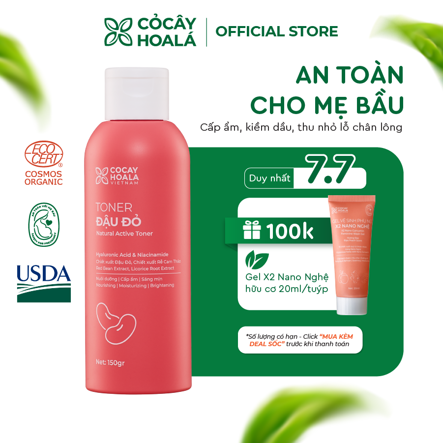 Nước Hoa Hồng Đậu Đỏ Việt Nam Cỏ Cây Hoa Lá, Toner Cho Mẹ Bầu Cấp Ẩm, Dưỡng Sáng và Làm Mềm Da 150gr