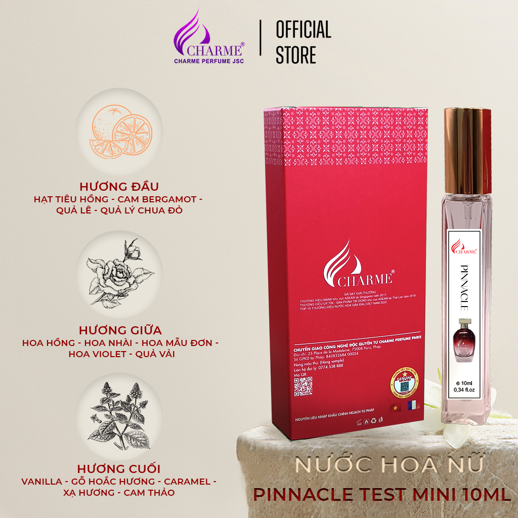 Nước Hoa Nữ Charme Pinnacle Gợi Cảm Và Sang Chảnh Dành Cho Các Nàng Cá Tính Chai Test Mini 10ml