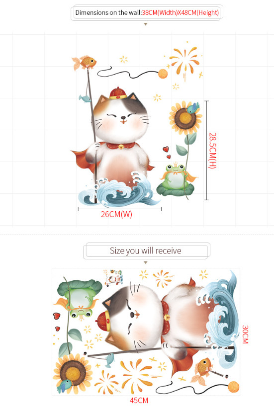 Decal trang trí tường - Mèo thần tài và hoàng tử ếch