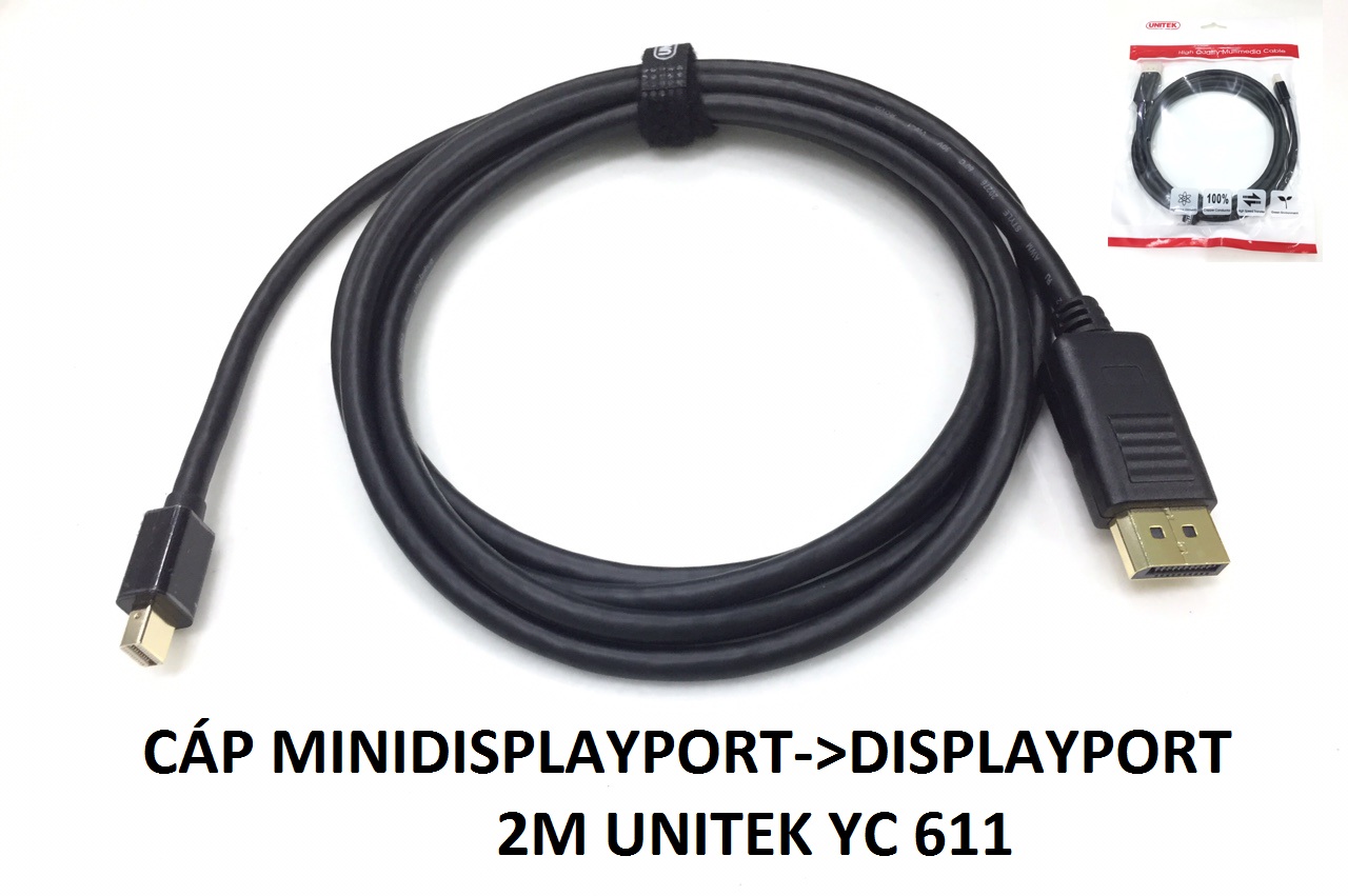 Cáp Mini Displayport -&gt; Displayport 2m Unitek Y-C 611-HÀNG CHÍNH HÃNG