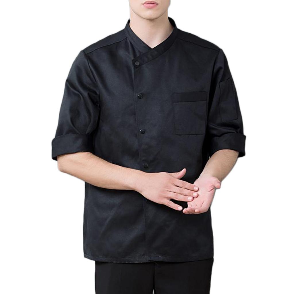 3/4 Sleeve Chef' Jacket Kitchen Cook Coat Uniforms Unisex Black