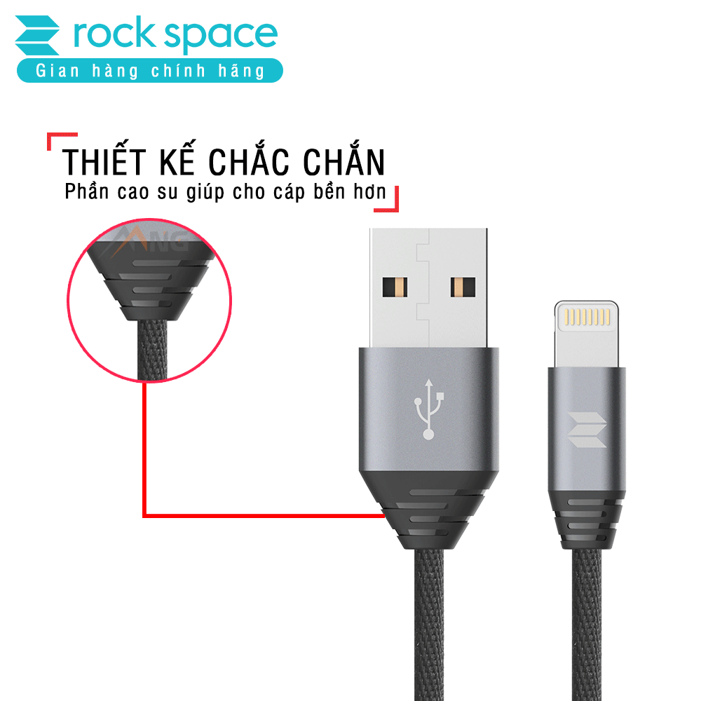 Dây cáp sạc Rockspace M5 cho IP độ dài 1 mét  nhanh ổn định không nóng máy Hàng chính hãng