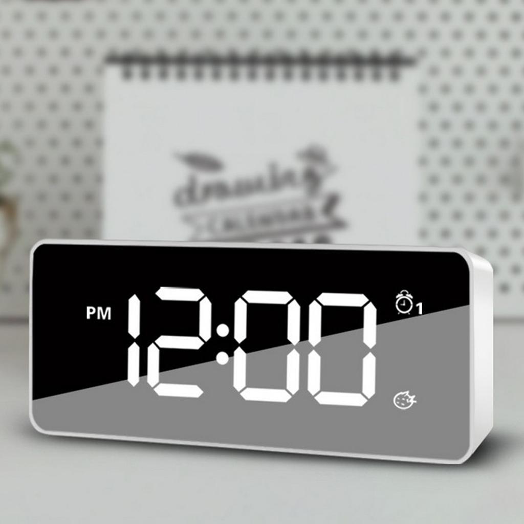 Dual USB Digital LED Clock Snooze Mirror Alarm Clock Time Backlight, for Bedroom Office Travel - Also Battery Powered