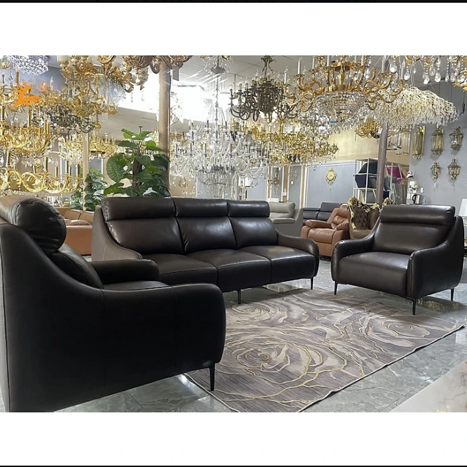 Combo ghế sofa băng da bò Italy Tundo màu đen SFBCT03 2m2 hàng cao cấp chuẩn da bò nhập khẩu Ý