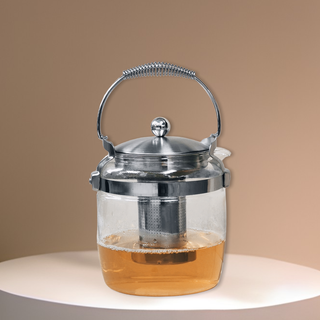 BÌNH TRÀ ẤM PHA TRÀ CAFFE THỦY TINH CHỊU NHIỆT QUAI SÁCH LÕI LỌC INOX 304 - 1800ML