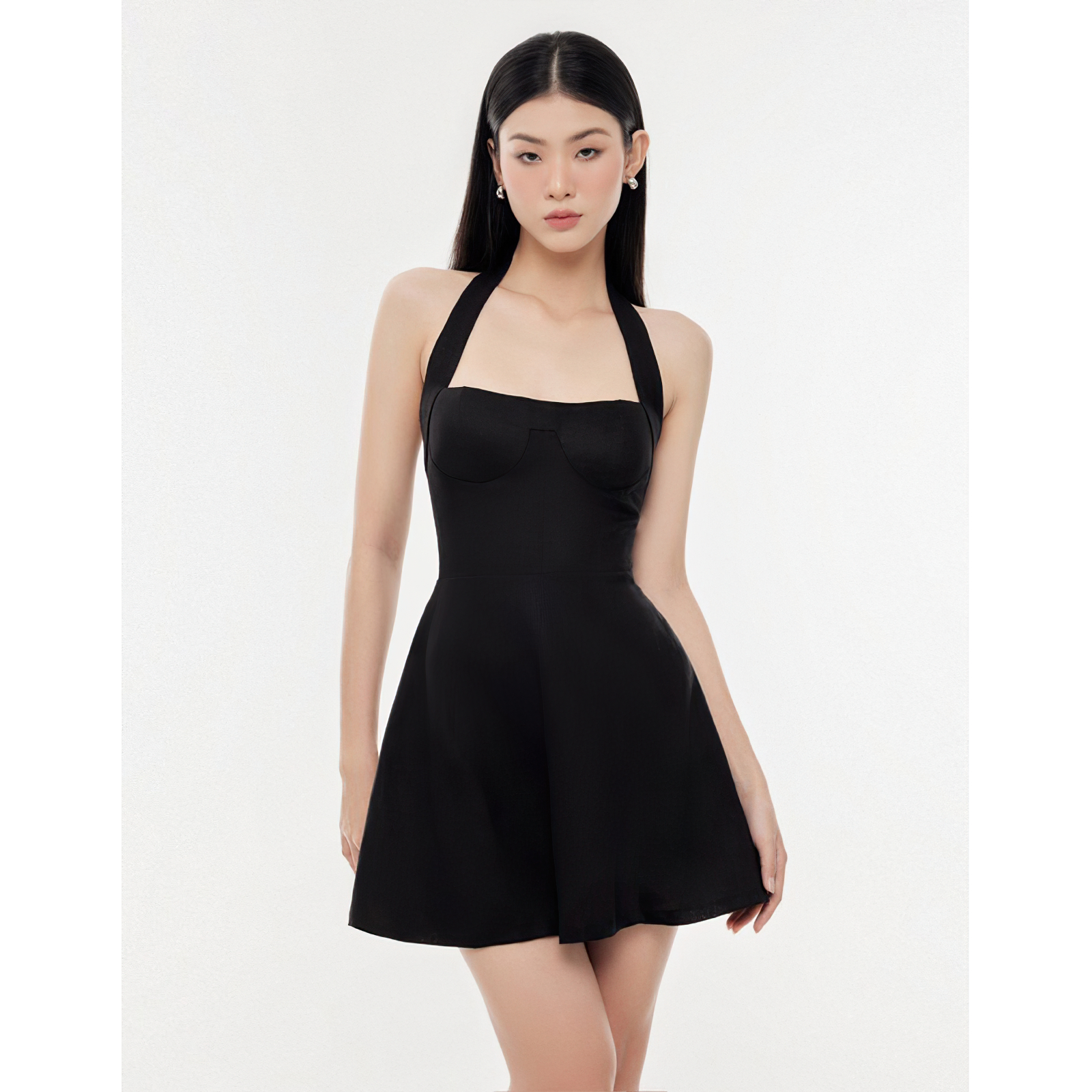 Đầm hở lưng cổ yếm dự tiệc MINA thiết kế dáng xoè mini chất liệu Cotton Nhật - MN254