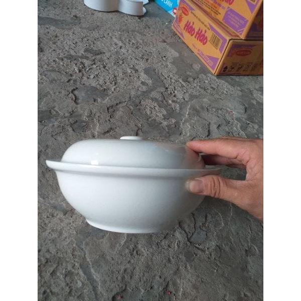 Tô sứ - âu cơm - liễng cơm canh sứ trắng có nắp vành dung tích 1 lít
