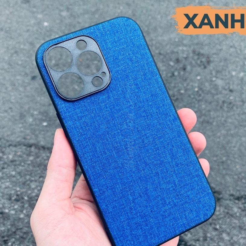 Ốp lưng ip 13 pro chống vân tay nhựa cứng viền đen giả vải JEAN 1 màu phụ kiện huỳnh tân store