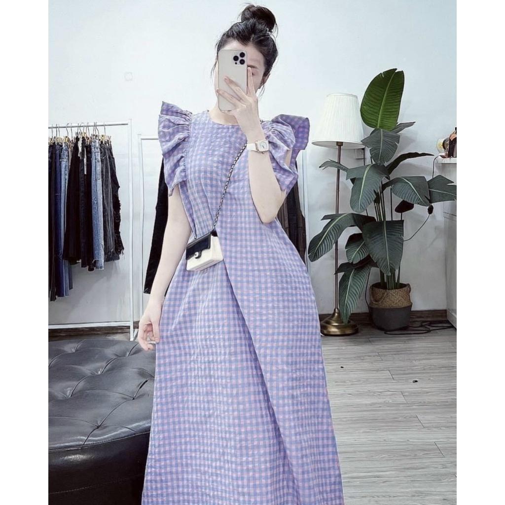 Váy bầu kẻ tay bồng thời trang thiết kế xinh xắn M560 mặc đi chơi dự tiệc Mom and Baby