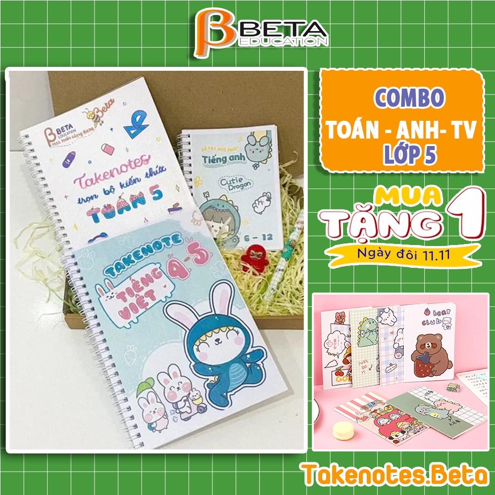 Combo 3 sổ takenotes Tiếng Anh, Tiếng Việt, Toán lớp 5, sổ tay kiến thức trang trí sticker dễ thương của takenote beta