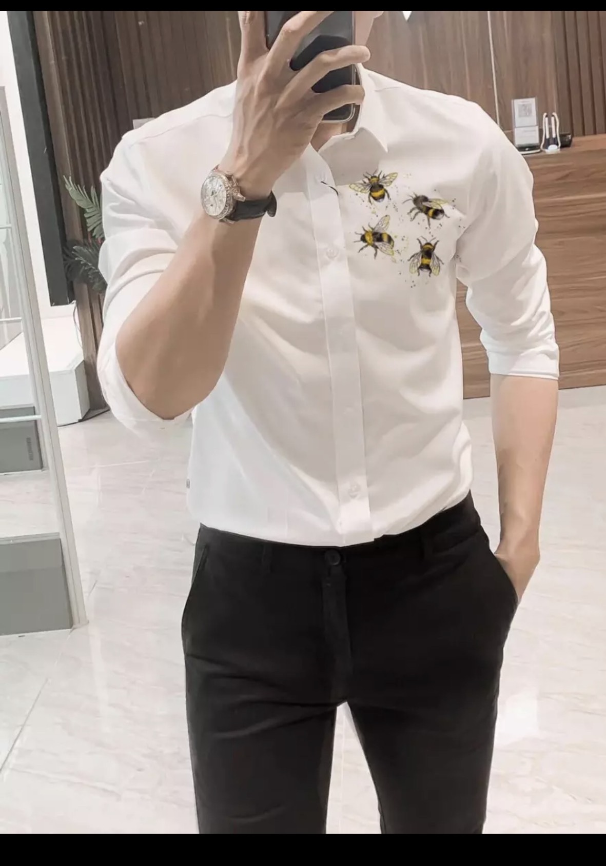 ÁO SƠ MI LỤA NAM IN 3 CHÚ ONG CỰC ĐẸP PHONG CÁCH MẠNH MẼ CỦA NĂM
