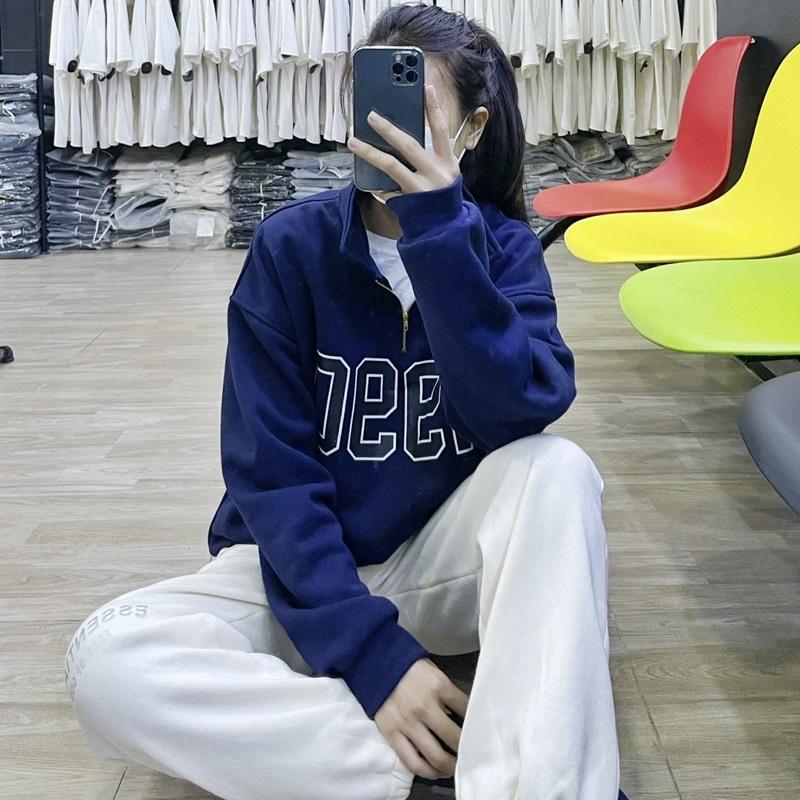 Áo Sweater 1990 Phối Zip Vải Nỉ Bông Form Rộng Ulzzang Unisex Nam nữ unisex Áo Sweater có cổ Jaystoree