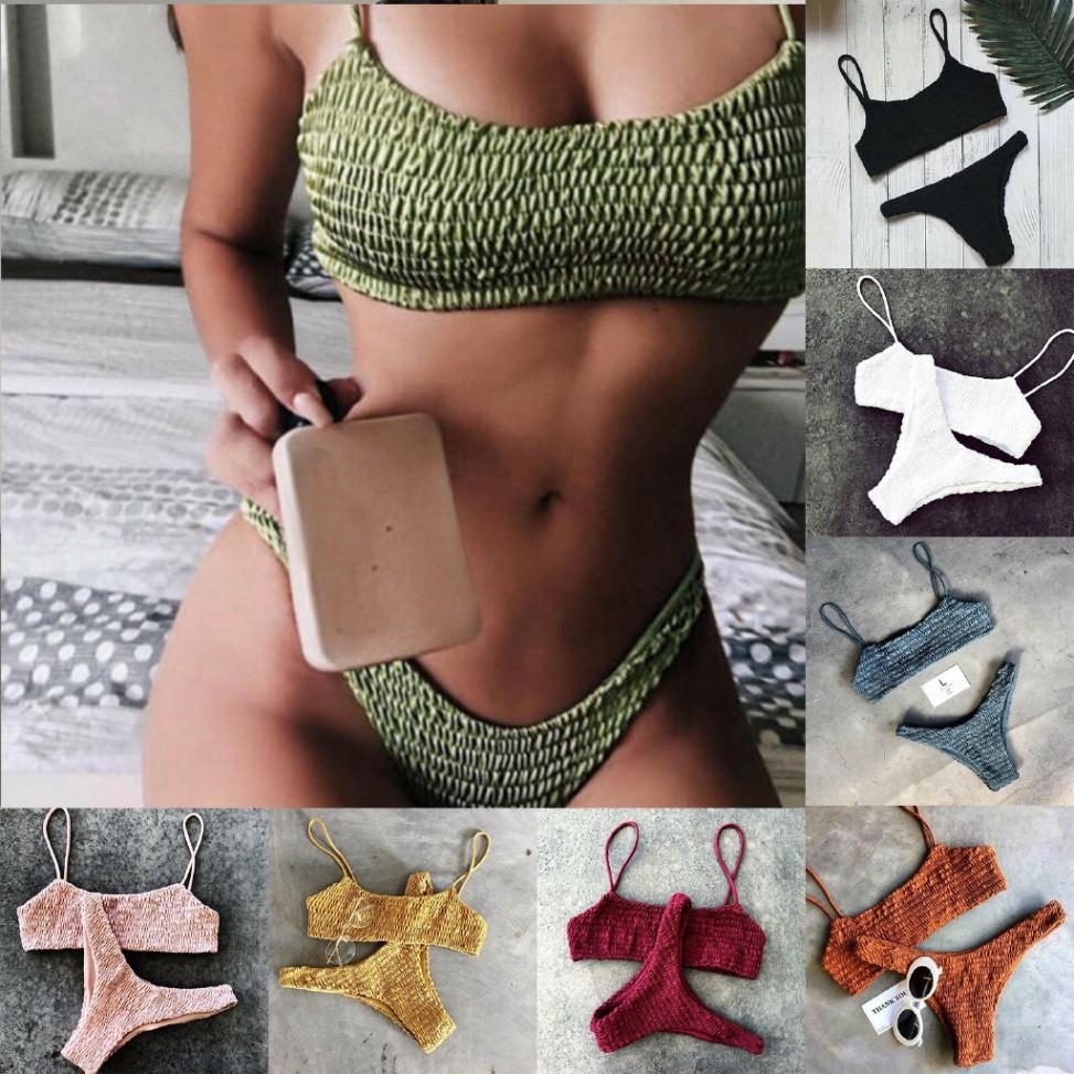 Đồ bơi nữ 2 mảnh Bikini gấp gọn in họa tiết hình tam giác