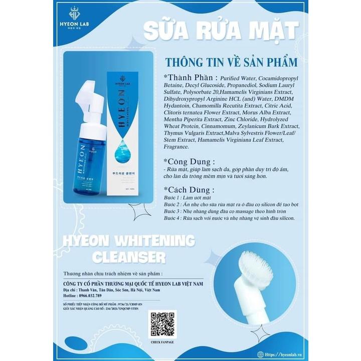 HYEON WHITENING CLEANSER| Sữa rửa mặt Hyeon Lab| Loại đi cặn bẩn sâu dưới lỗ chân lông,Massage với đầu bàn chải siêu mềm