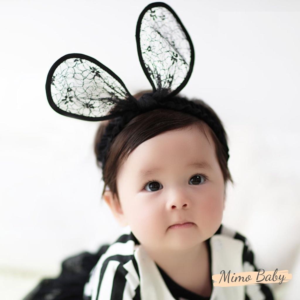 Băng đô turban tai thỏ ren bản lớn đáng yêu cho bé Mimo Baby BD31