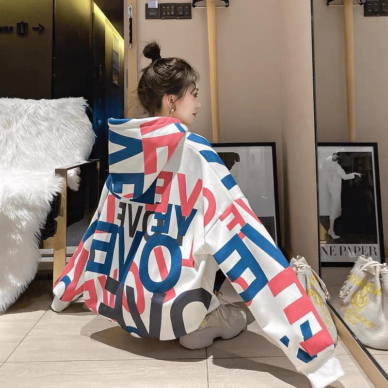 ÁO KHOÁC NỈ FORM RỘNG NỮ IN CHỮ NHIỀU MÀU SIÊU CUTE