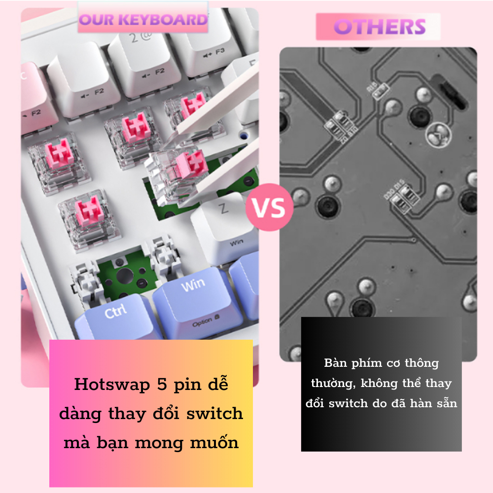 Bàn phím cơ Hotswap ZIFRIEND ZA68 không dây - LED RGB - Hotswap 5 pin - trục cơ tuyến tính - Hàng chính hãng