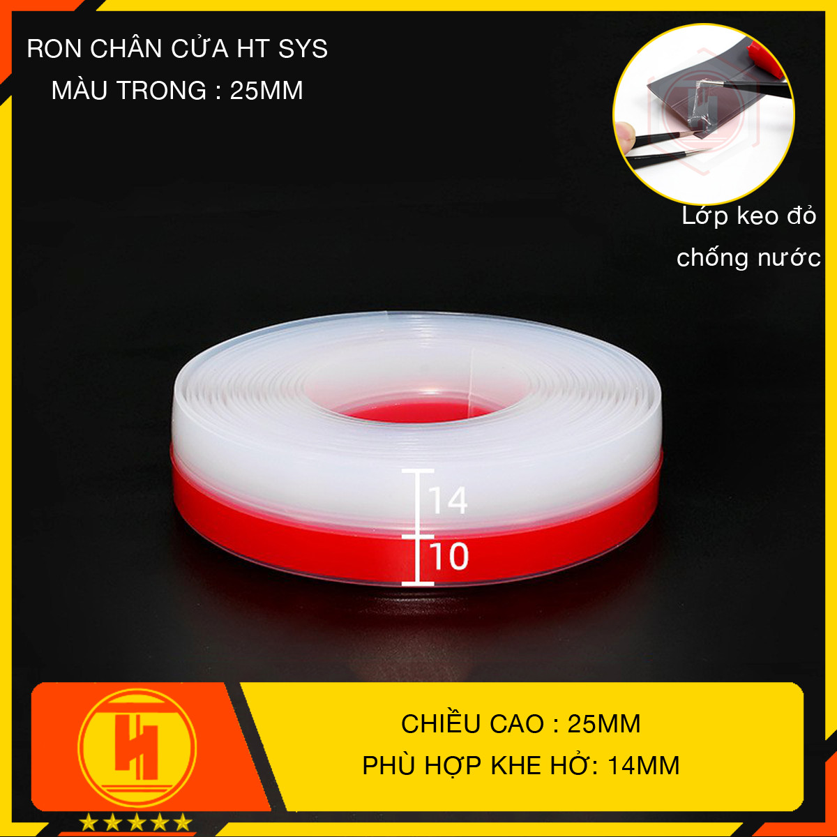 Cuộn Ron Dán Chân Cửa HT SYS - Lớp Keo Đỏ Chống Nước - Chống Gió Lùa - Chống Ồn - Bụi Bẩn - Ngăn Côn Trùng Cuộn Dài 3 Mét