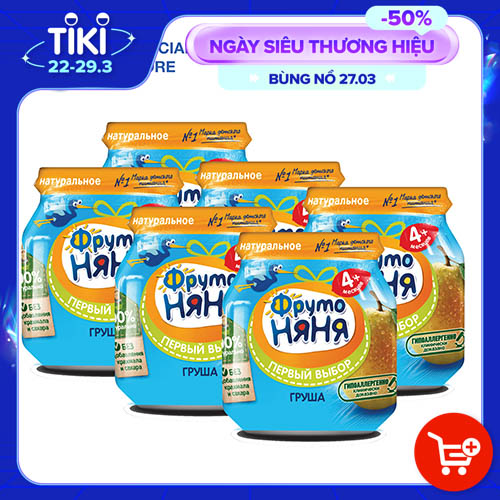 Combo 6 lọ Trái cây nghiền vị lê Fruto Nyanya 100g/lọ