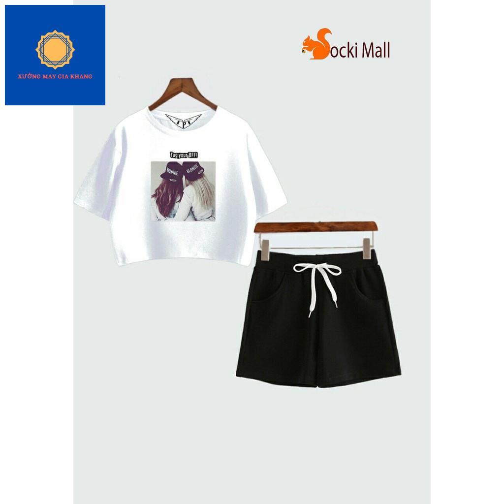 Đồ bộ quần áo thun bé gái Croptop áo form rộng, in đôi bạn thân, quần ôm thoải mái vận động - Quần áo trẻ em