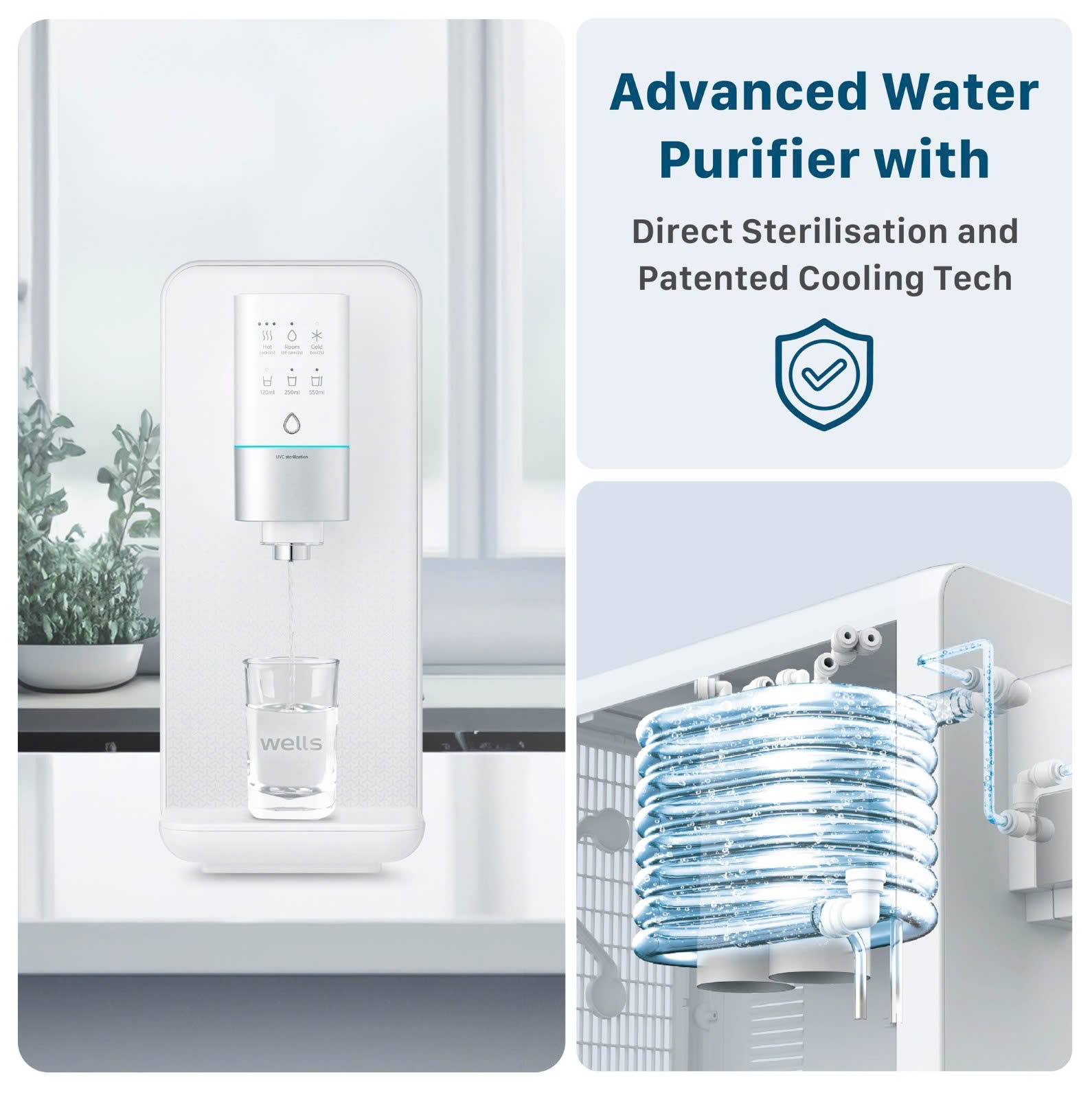 Máy Lọc Nước Wells TT UV+, Diệt Khuẩn UV 99.9%, Tankless Lọc Trực Tiếp,Carbon Plus & Nano Clean - Hàng chính hãng