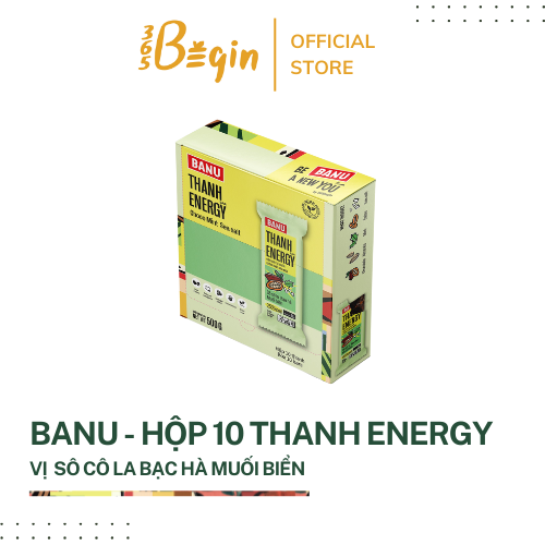 HỘP 10 THANH NĂNG LƯỢNG ĐIỆN GIẢI TỰ NHIÊN - BANU BẠC HÀ MUỐI BIỂN DÀNH CHO NGƯỜI TẬP THỂ THAO, NGƯỜI BẬN RỘN