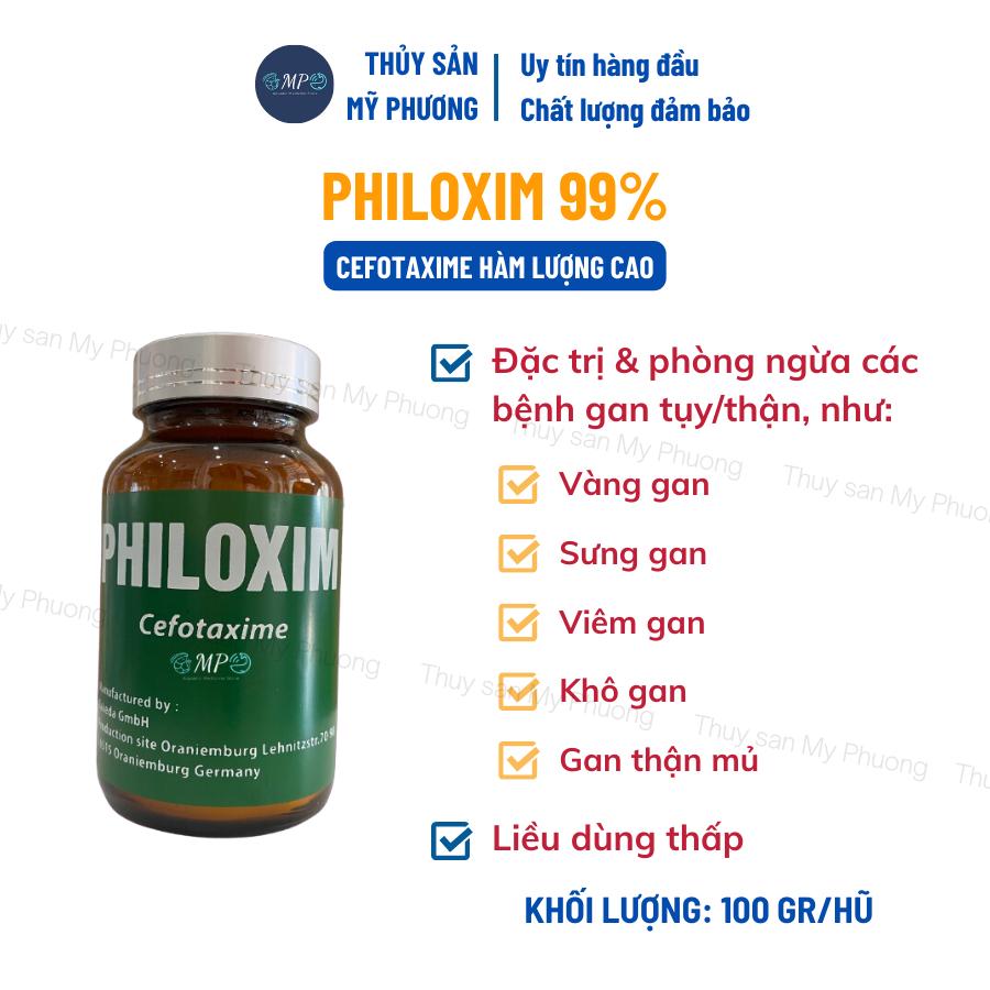 Philoxim 99% nhãn phun ks gan sưng vàng mờ đường ruột lò xo phân trắng ehp tấp mé ăn yếu cho tôm thẻ cá lươn ếch ốc baba