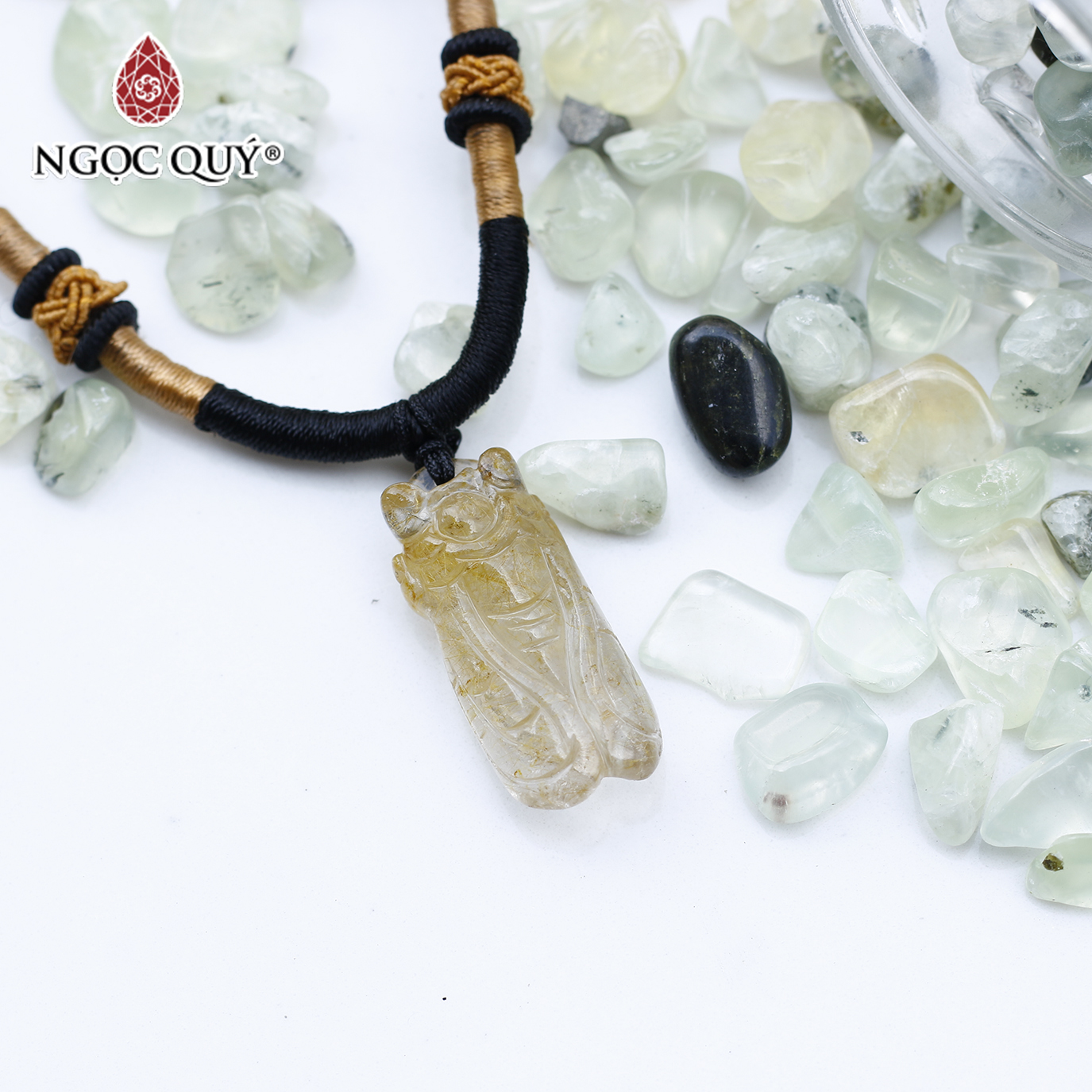 Mặt dây chuyền con ve ngọc thiền thạch anh tóc vàng mệnh thủy, kim - Ngọc Quý Gemstones