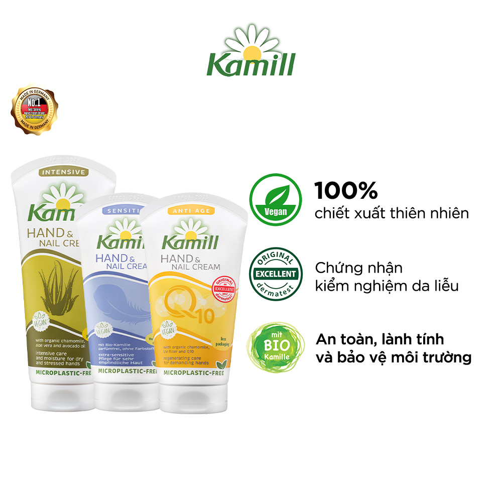 Bộ 3 kem dưỡng da tay và móng tay Kamill Hand &amp; Nail Cream (Intensive 100ml + Sensitive 75ml + Anti-age Q10 75ml)