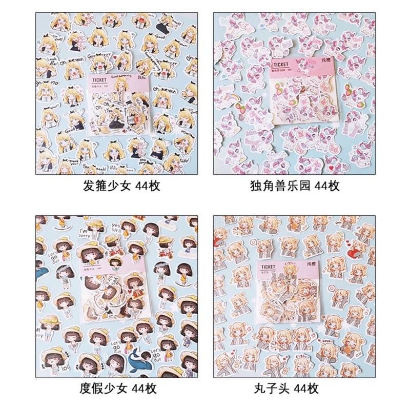 Gói 44 pcs stickers dễ thương nhiều mẫu