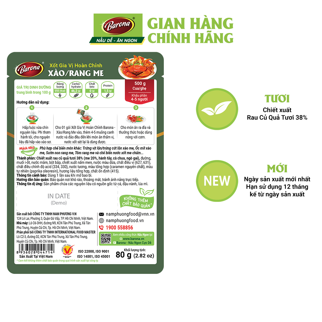 Combo 5 Gói Gia Vị Xào/ Rang me Barona 80g tươi ngon chuẩn vị không cần nêm nếm