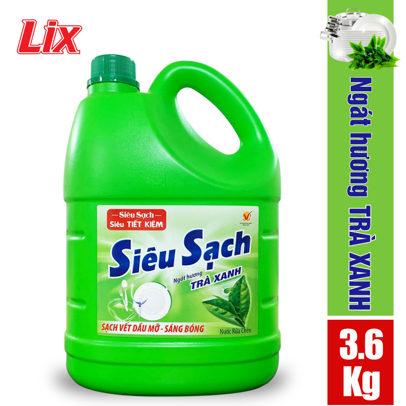 Nước rửa chén Lix siêu sạch hương trà xanh 3.6Kg N8105