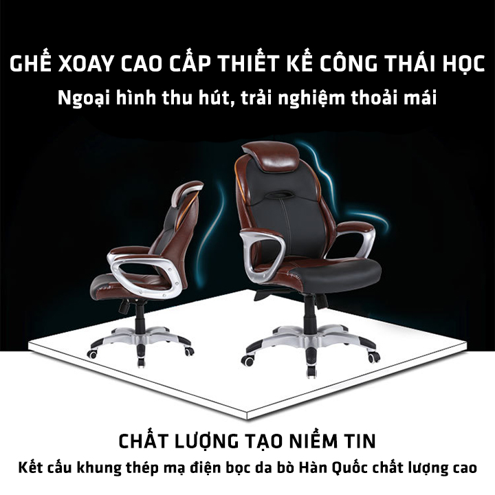 Ghế Giám Đốc - Ghế Văn Phòng Làm Việc Bọc Da Phối Màu Cao Cấp - Ghế Xoay Công Thái Học