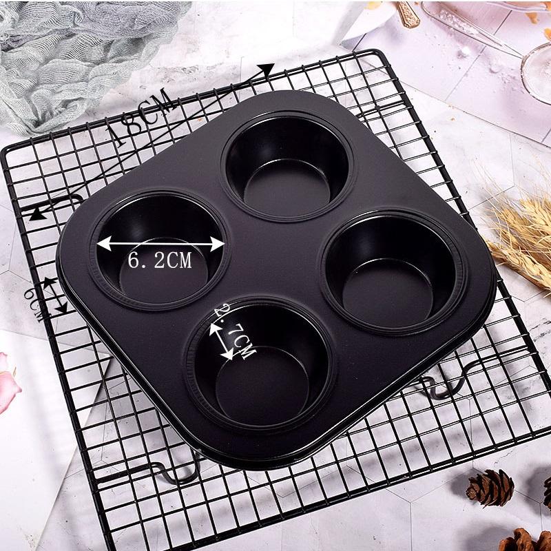 Khay Nướng Dụng Cụ Làm Bánh Cupcake Khuôn Muffin 4 Bánh Chống Dính Cao Cấp MÀU ĐEN - TRAY4MUFFD