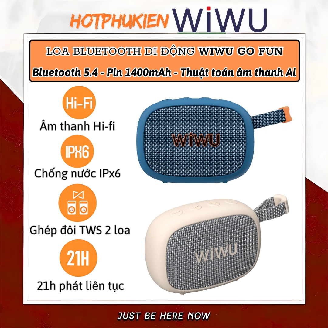 Loa di động thể thao magnetic bluetooth V5.4 kết nối không dây 10m, bass mạnh, chống nước IPx6 hiệu WIWU GO FUN - kết nối 2 loa TWS 1 chạm, sử dụng 21h liên tục cho iPhone iPad Oppo huawei Vivo - Hàng nhập khẩu