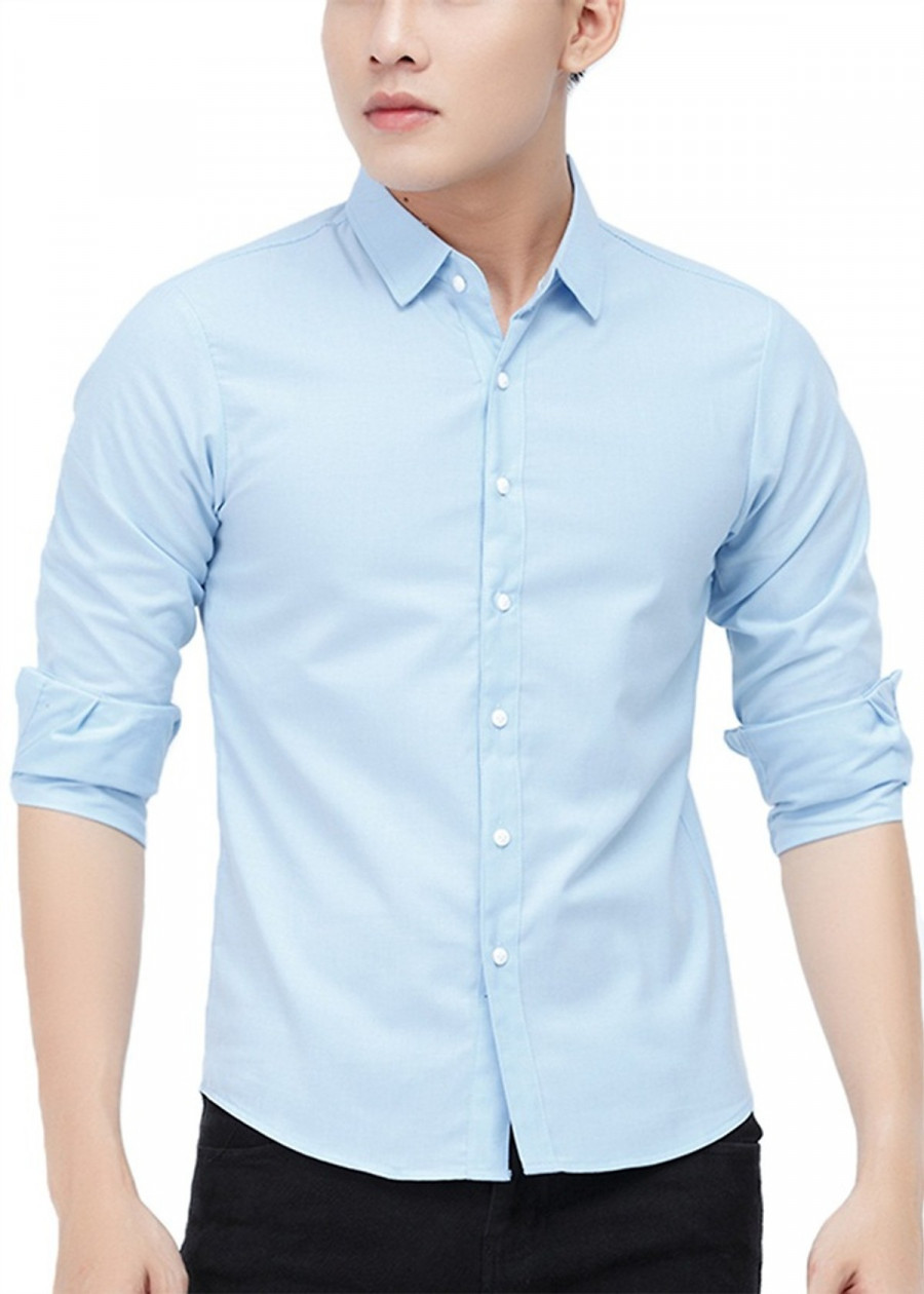 Áo Sơ Mi Nam Công Sở FAJA Dài Tay, Chất Liệu Lụa Thái Cao Cấp - Màu Xanh Nhạt