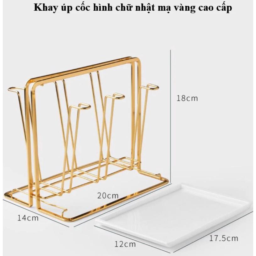 Khay úp ly kim loại mạ vàng hình chữ nhật ( có chỗ hứng nước)