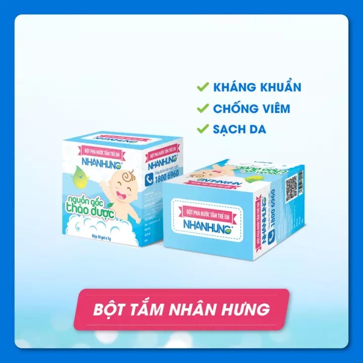 Bột Tắm Nhân Hưng - Trẻ Hết Hăm Da, Rôm Sảy, Mụn Nhọt ,Mẩn Ngứa ( Tách lẻ 10 Gói)