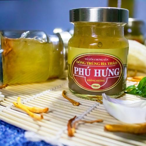 Yến tươi chưng sẵn Vị Đông trùng hạ thảo, không đường, Yến Sào Phú Hưng, vỉ 10 lọ x70ml, tiết kiệm, không chất bảo quản