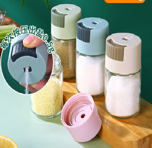 Hũ Đựng Gia Vị Thủy Tinh Nhà Bếp Bấm Nút Định Lượng, Lọ Đựng Gia Vị Thông Minh GD789-BamGV
