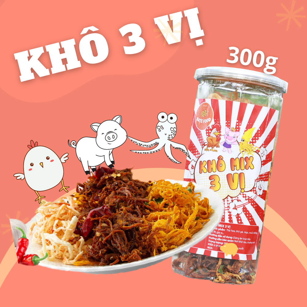 Khô Gà Mix Khô Mực Khô Heo 300g Siêu Ngon