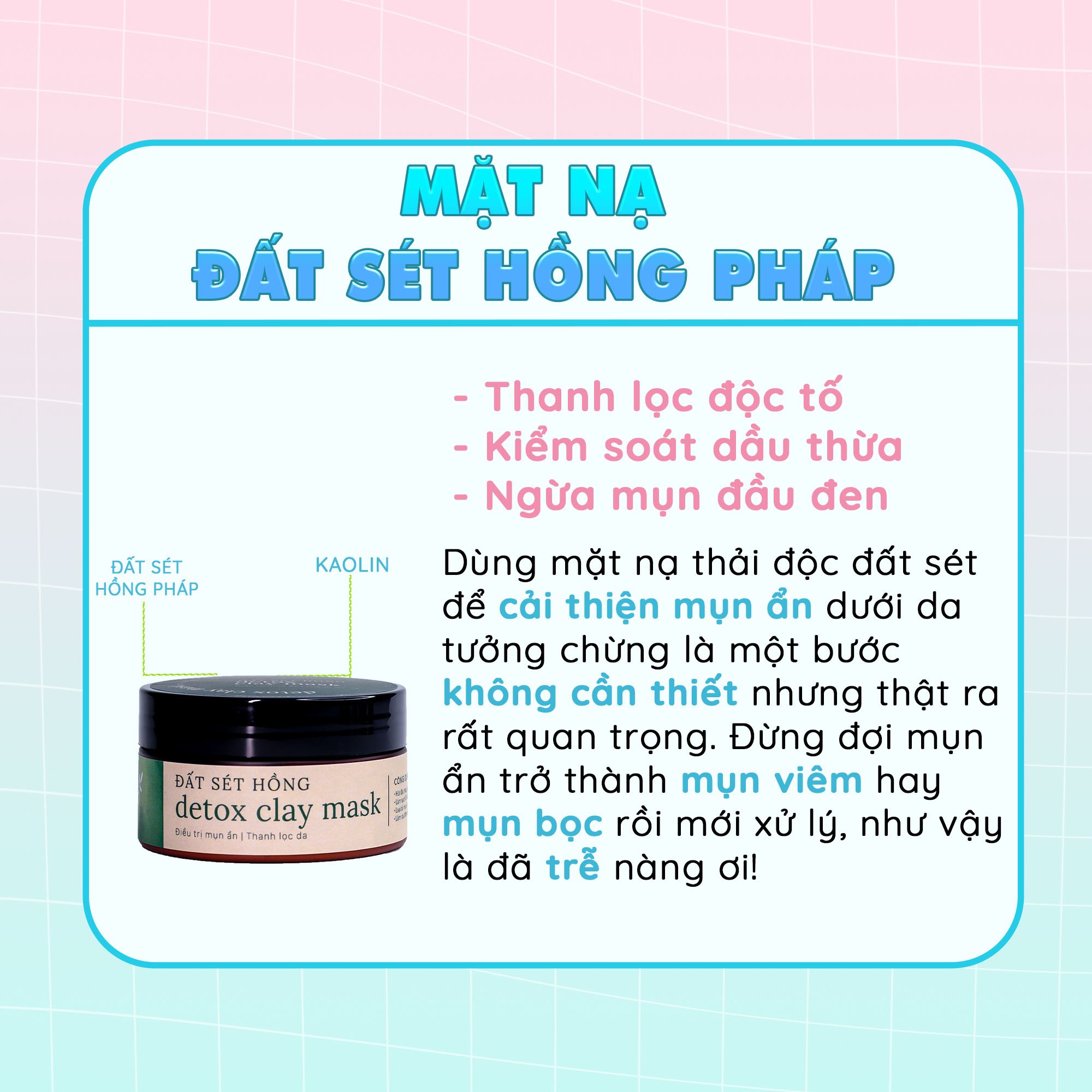 Mặt Nạ Thải Độc Đất Sét Hồng Pháp Ngừa Mụn GUO - Detox Clay Mask 100gr