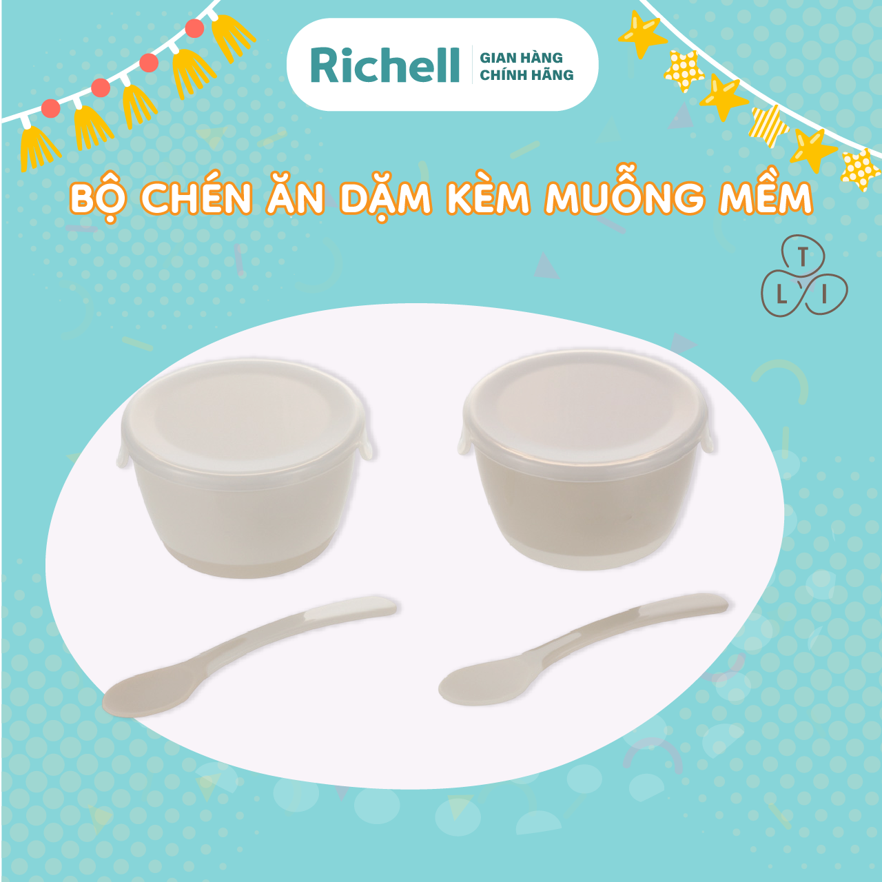 Bộ chén muỗng ăn dặm RICHELL TLI gồm 2 chén có nắp và 2 muỗng mềm | Baby