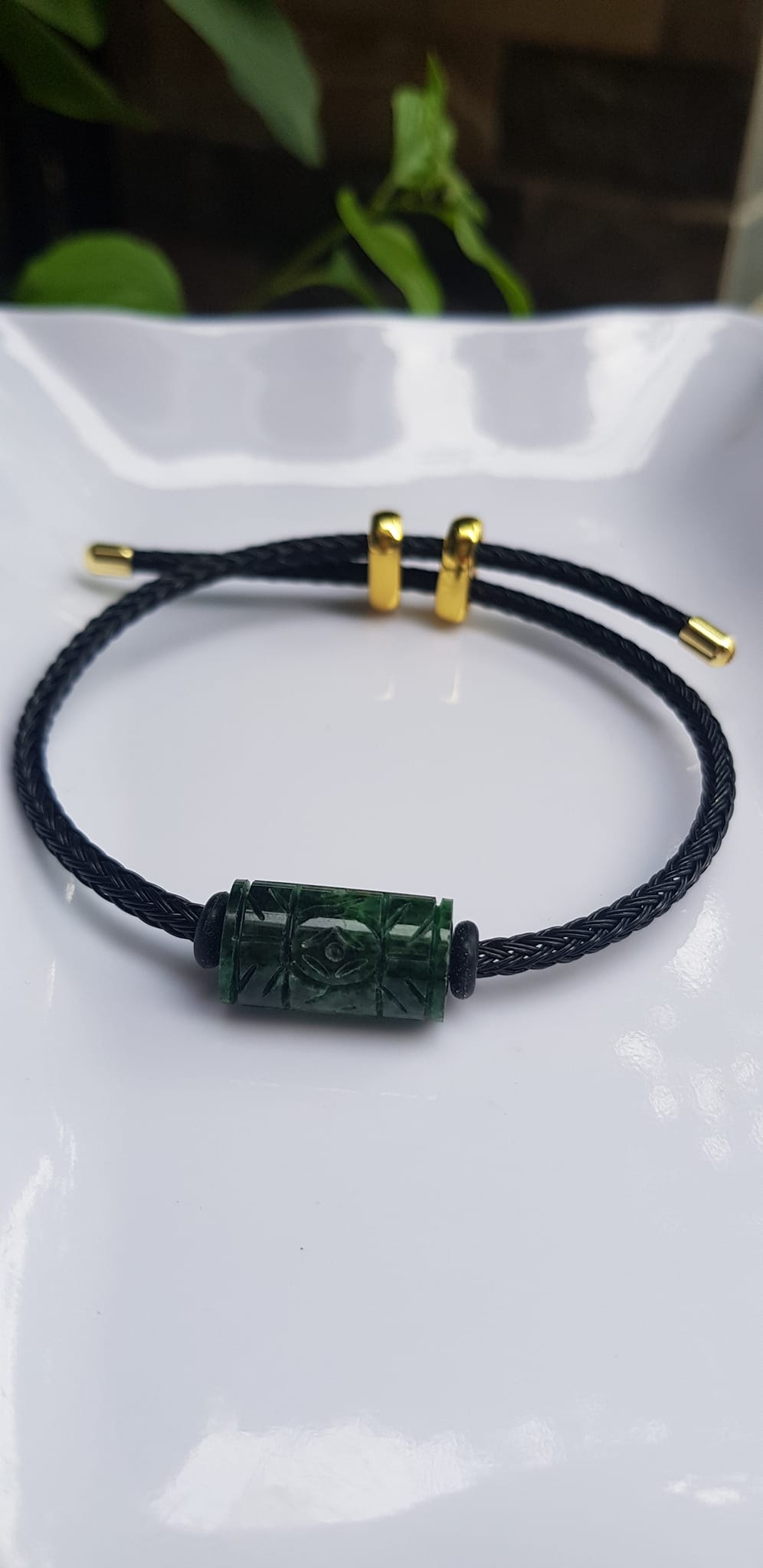 Vòng Đeo tay Mới charm Lu Thống Đồng Tiền Xanh Đậm đẹp Hạt Lu Đồng Tiền Đá cẩm thạch tự nhiên dây đen rút chỉnh theo tay tùy ý Hợp nữ mệnh Thủy mệnh Mộc hợp ạ