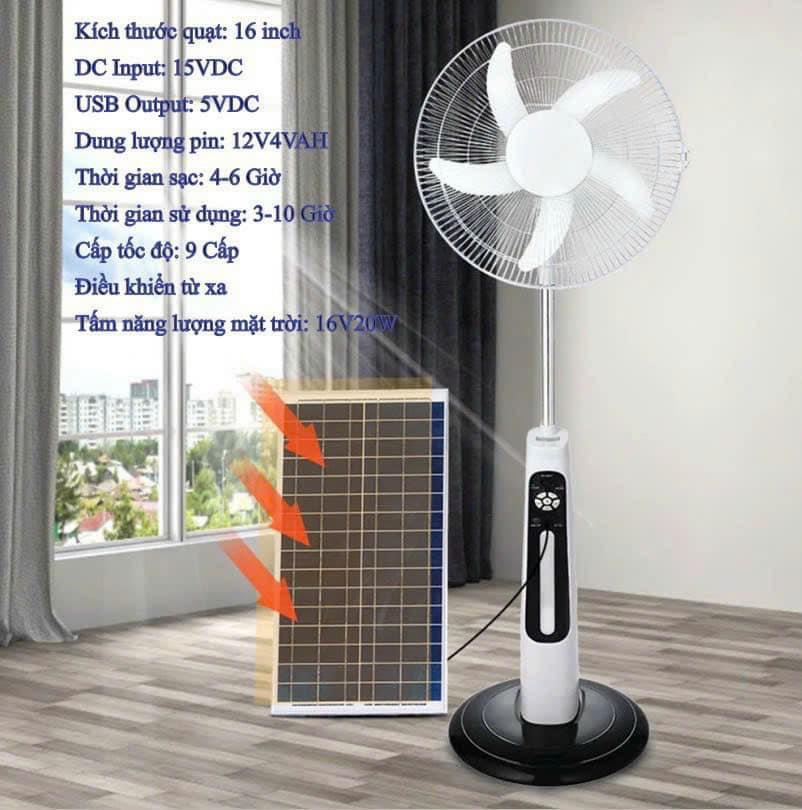 Quạt năng lượng mặt trời có tích điện quạt 5 cánh hàng nhập khẩu