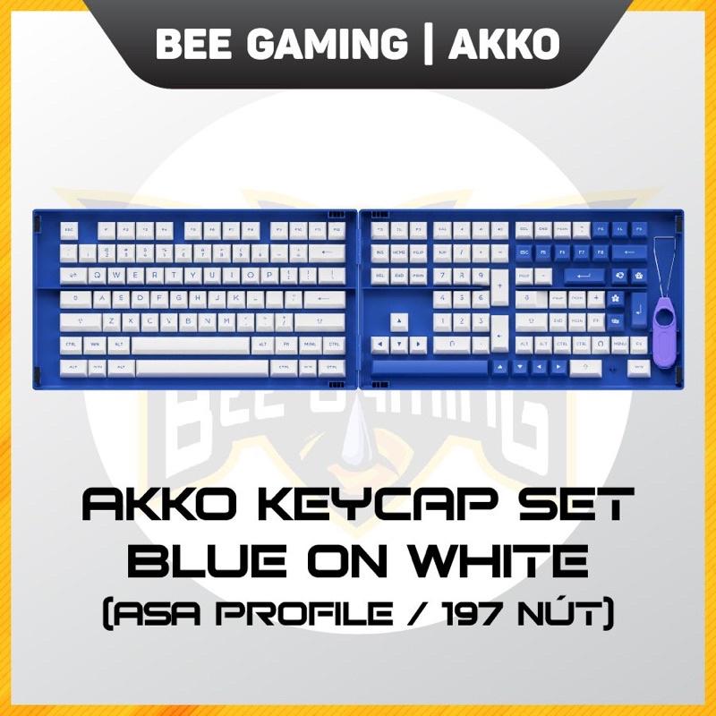 Bộ Keycap chính hãng AKKO - Blue On White (PBT Double Shot / ASA Profile / 197 nút)