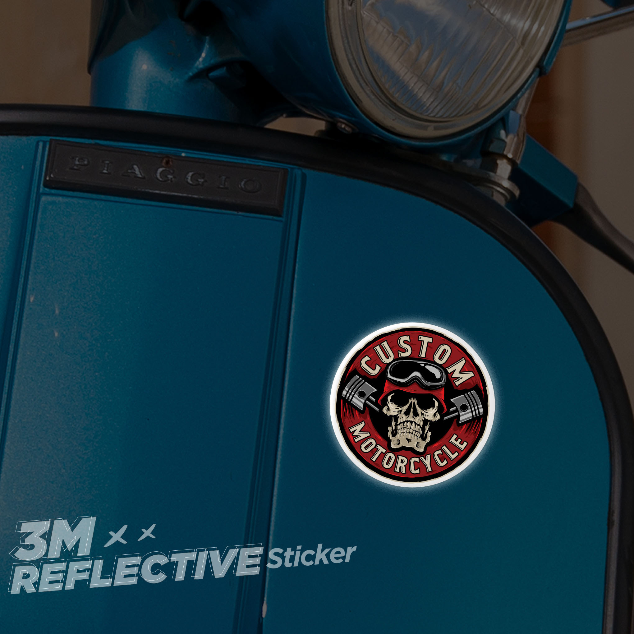 SKULL CUSTOM MOTORCYCLE LOGO 3M - Reflective Sticker Die-cut Hình dán phản quang STICKER FACTORY